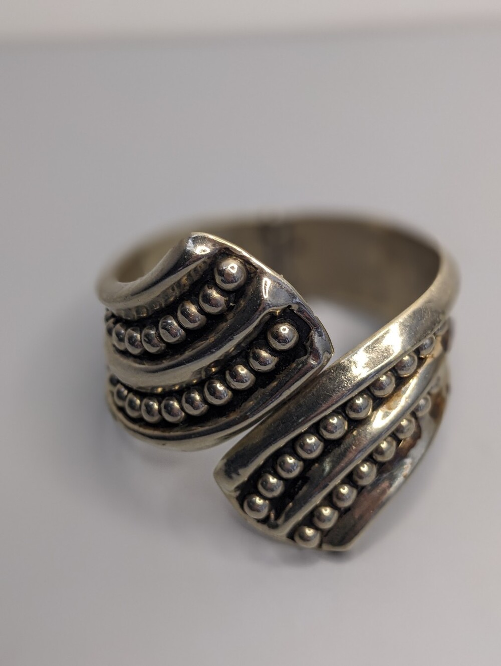 Vintage Alpaca Mexico Silver Tone Cuff Bracelet Boho Raised Bead Design 7"